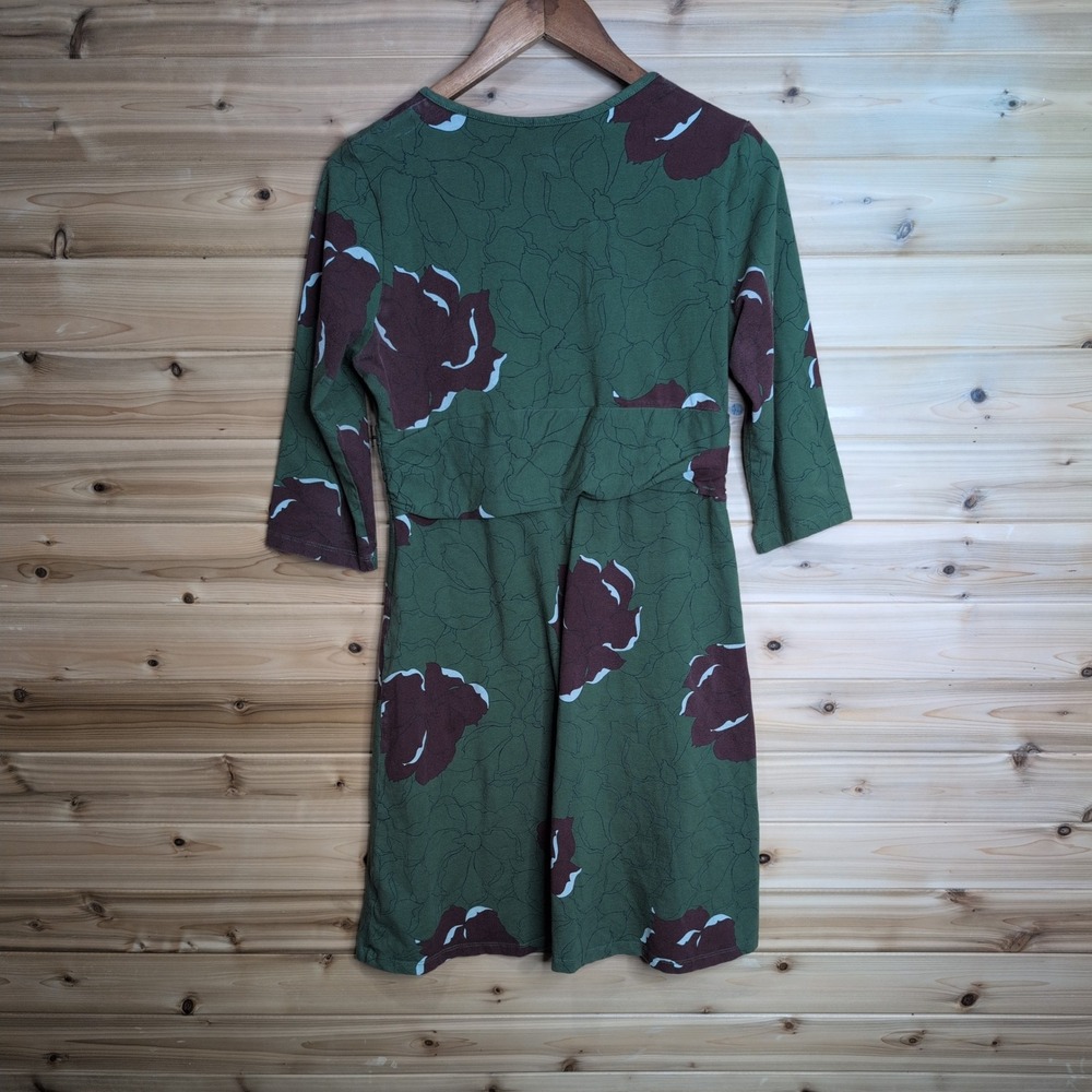 Patagonia Kamala Dress L Green Floral Organic Cotton V-Neck 3/4 Sleeve 58870FA11 - Picture 4 of 10